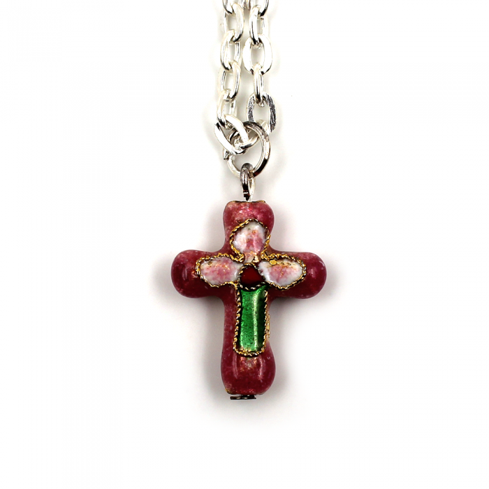 Cross cloisonné, pink colors