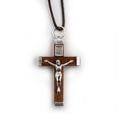 Metal and brown wood cross